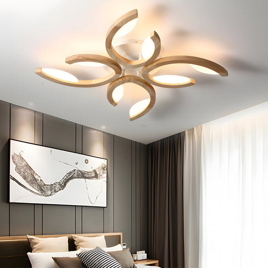 Multi-Light Floral Wood LED Semi-Flush Mount Ceiling Light