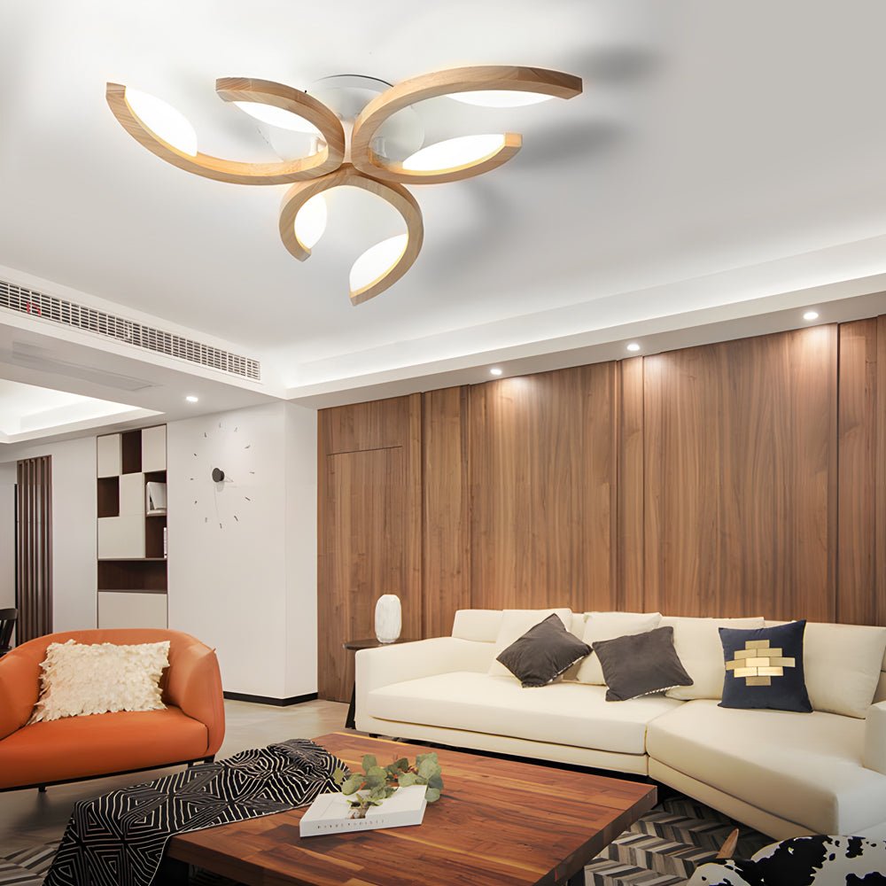 Multi-Light Floral Wood LED Semi-Flush Mount Ceiling Light