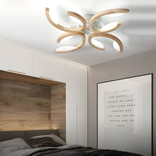 Multi-Light Floral Wood LED Semi-Flush Mount Ceiling Light