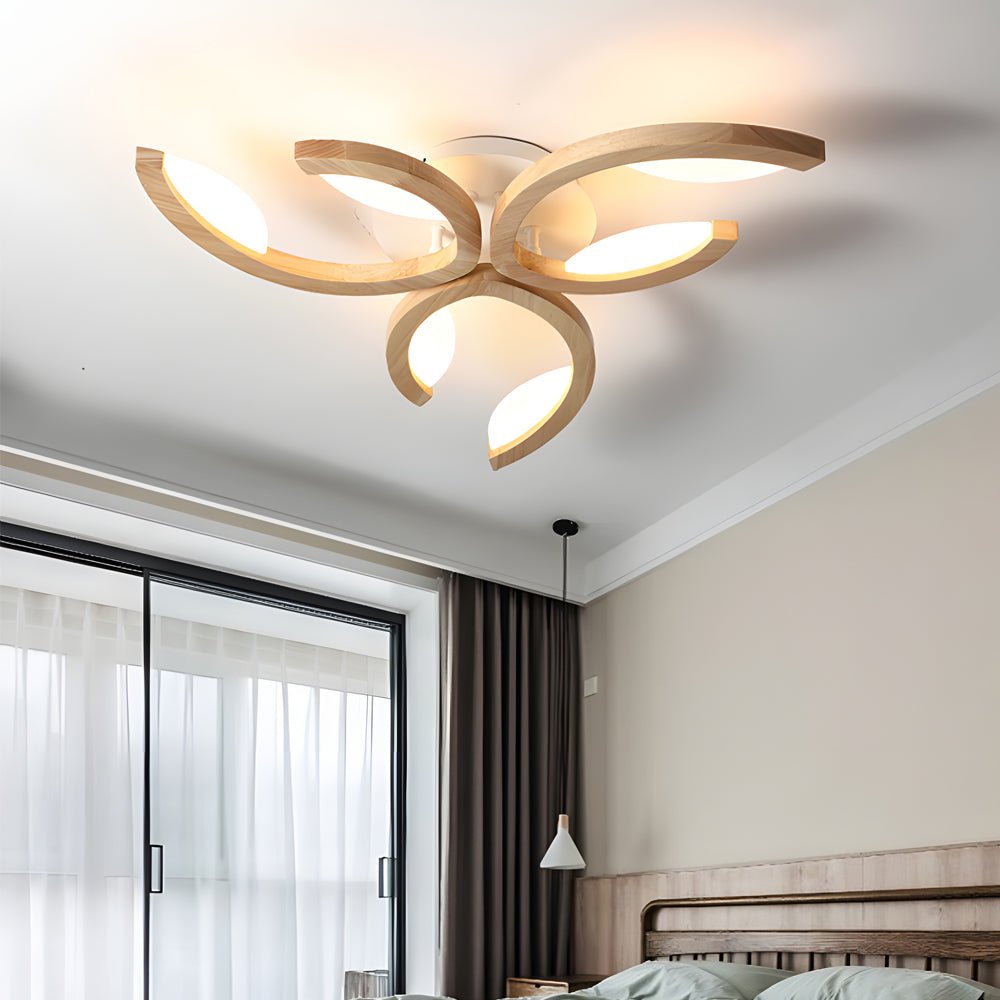 Multi-Light Floral Wood LED Semi-Flush Mount Ceiling Light