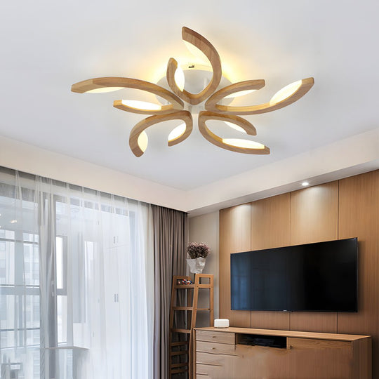 Multi-Light Floral Wood LED Semi-Flush Mount Ceiling Light