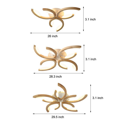 Multi-Light Floral Wood LED Semi-Flush Mount Ceiling Light