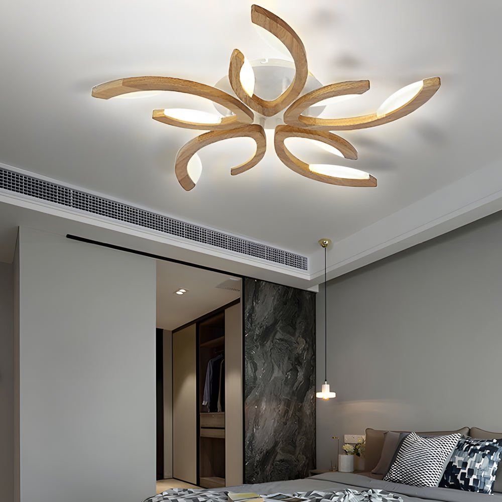 Multi-Light Floral Wood LED Semi-Flush Mount Ceiling Light