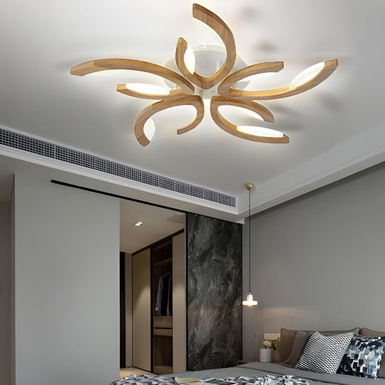 Multi-Light Floral Wood LED Semi-Flush Mount Ceiling Light