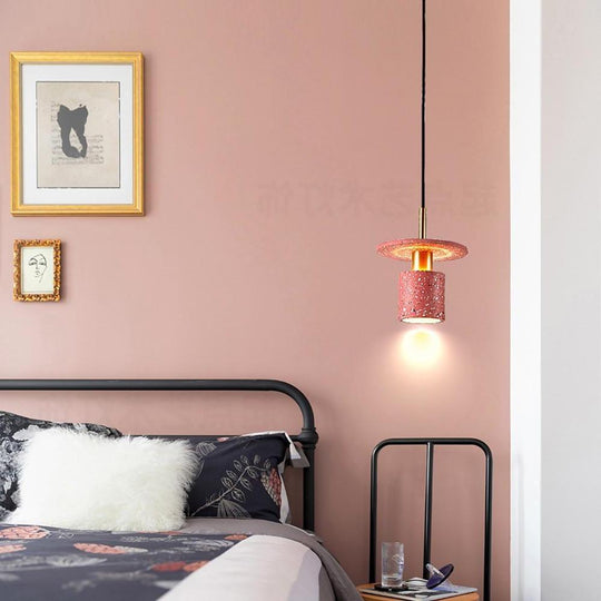 Terrazzo Inspired Cement Cylinder LED Pendant Light Modern Island Lighting