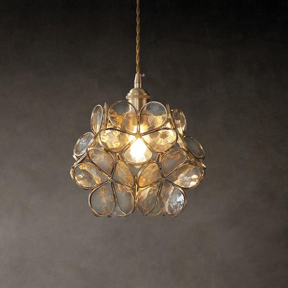 Flower Patterned Modern Glass Copper Pendant Light