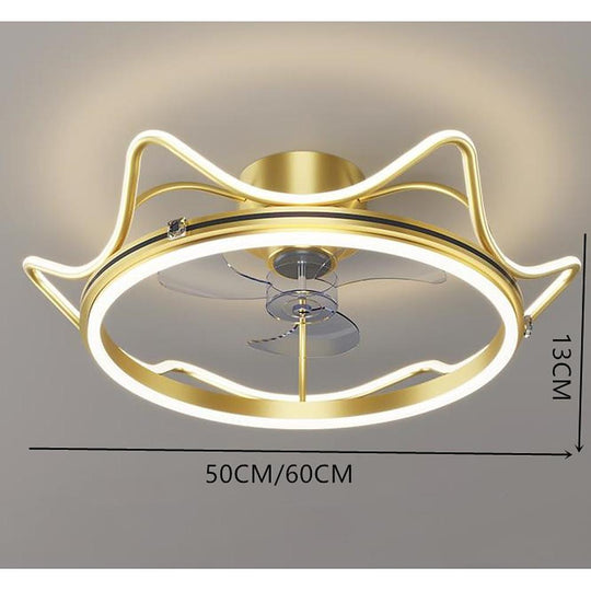 Gold Crown Shaped Bladeless Ceiling Fan with LED Light for Bedrooms