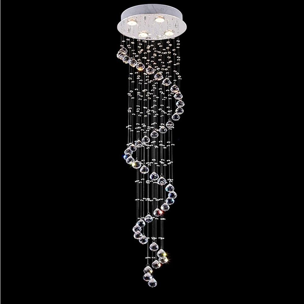 Spiraling Modern Crystal Chandelier with Electroplated Metal Finish