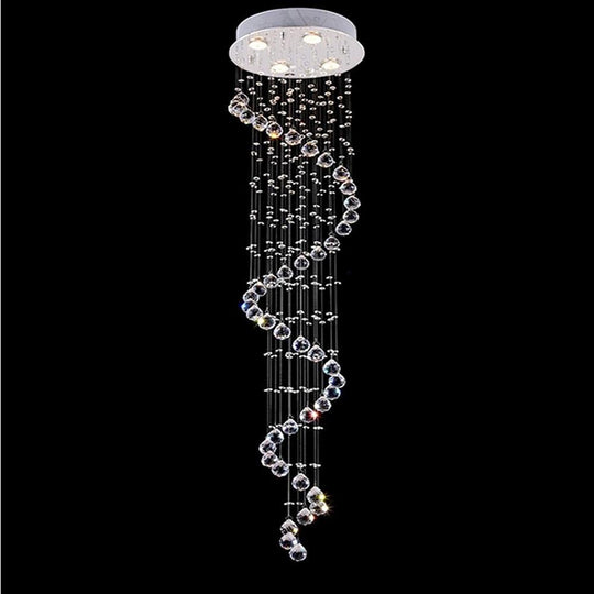 Spiraling Modern Crystal Chandelier with Electroplated Metal Finish