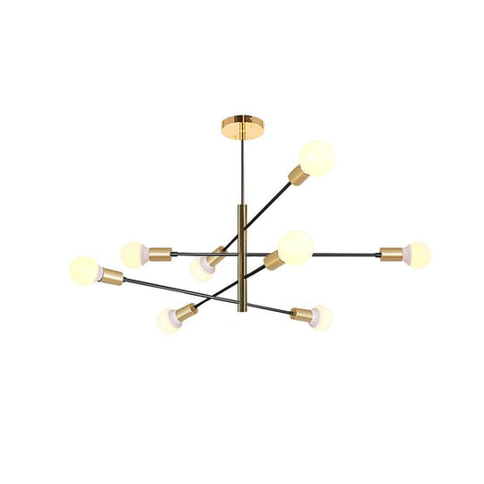 Modern Sputnik LED Geometric Chandelier – 8 Bulbs, Black Linear Design