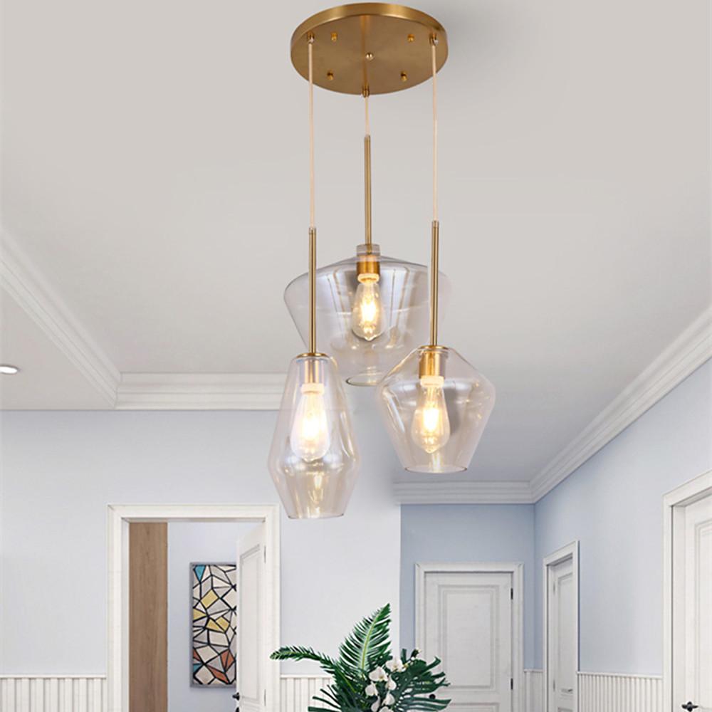 3-Light Creative Glass LED Retro Pendant Light for Kitchen Island