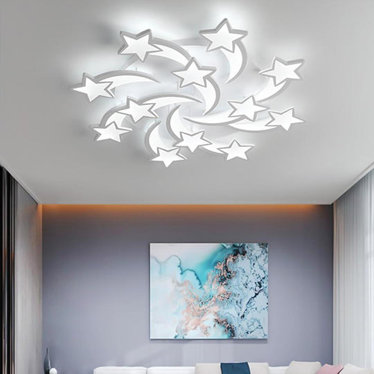 Celestial Shooting Stars LED Flush Mount Ceiling Light – Dimmable White Design