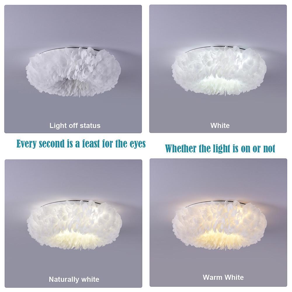 Round Feathers LED Nordic Ceiling Light Flush Mount Chandelier