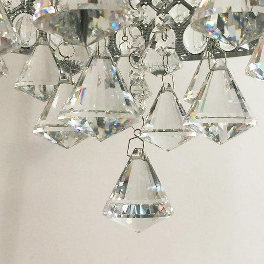 4-Light Drum Shaped Crystal Metal Modern Flush Mount Chandelier