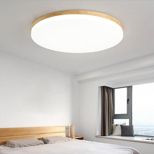 Circular Minimalist Flush Mount Wood Acrylic LED Ceiling Light