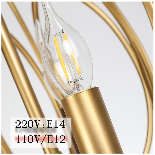 3 Light LED Brass Globe Cage Candlestick Orb Chandelier