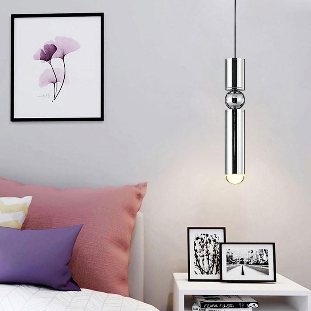 Elongated Cylindrical Electroplated Metal LED Pendant Light