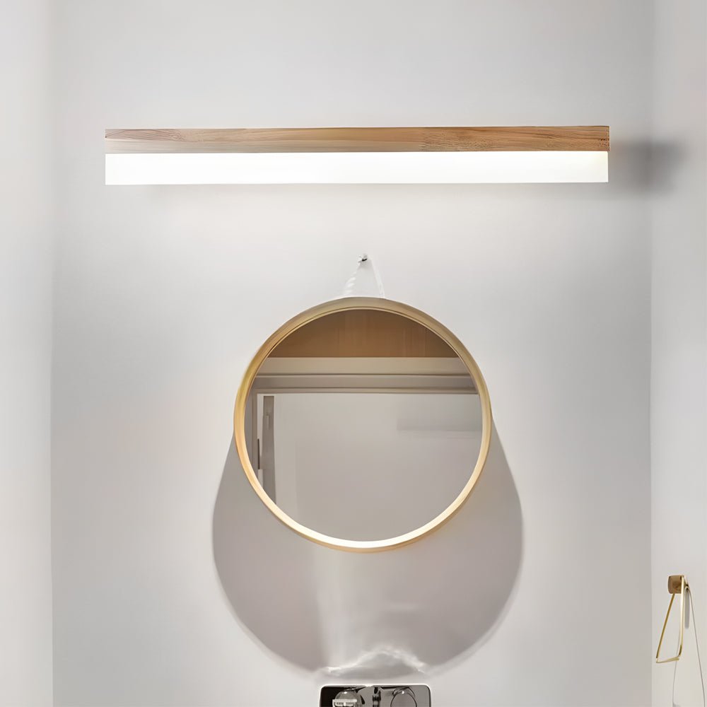 Natural Wooden LED Bathroom Vanity Light – Rectangular Mirror Fixture