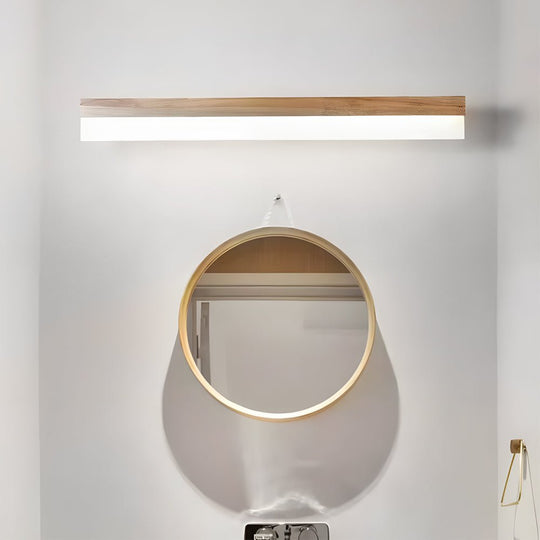 Natural Wooden LED Bathroom Vanity Light – Rectangular Mirror Fixture