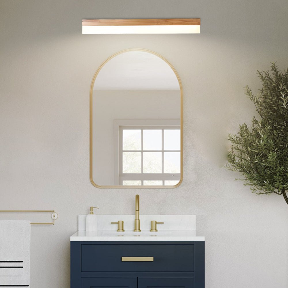 Natural Wooden LED Bathroom Vanity Light – Rectangular Mirror Fixture