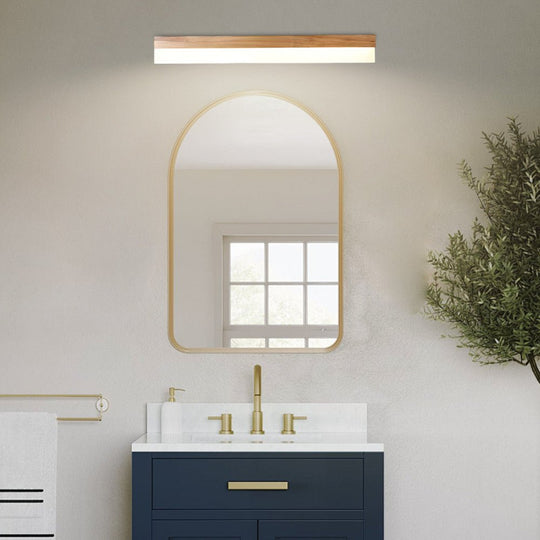 Natural Wooden LED Bathroom Vanity Light – Rectangular Mirror Fixture
