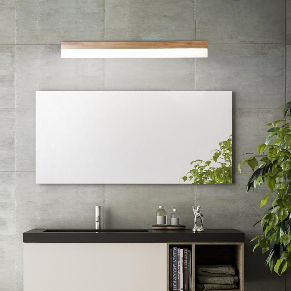 Natural Wooden LED Bathroom Vanity Light – Rectangular Mirror Fixture