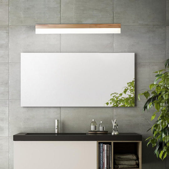 Natural Wooden LED Bathroom Vanity Light – Rectangular Mirror Fixture