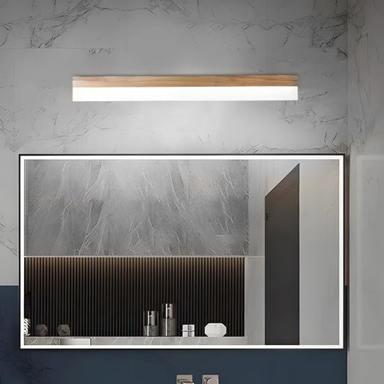 Natural Wooden LED Bathroom Vanity Light – Rectangular Mirror Fixture
