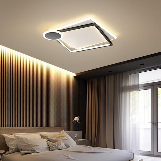 Squares & Circle Offset LED Flush Mount Ceiling Light – Modern Bedroom Fixture