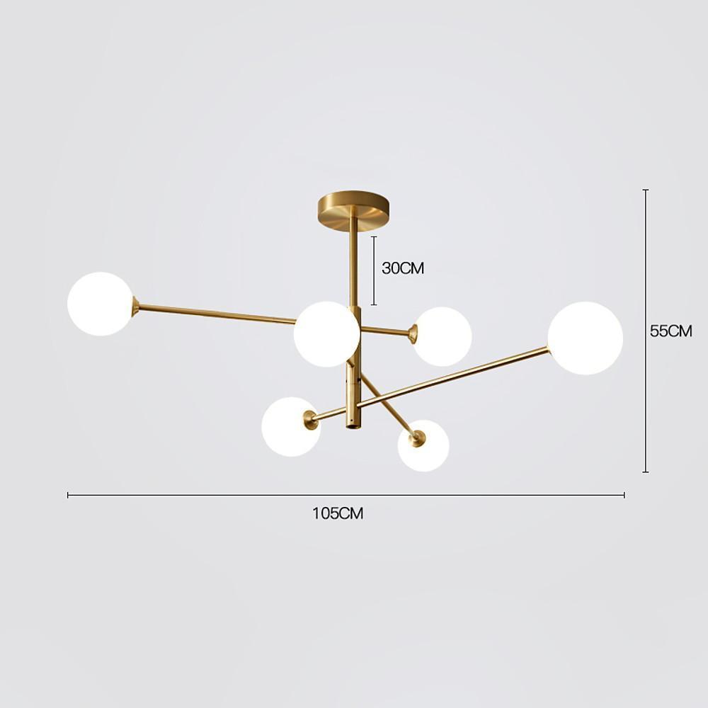 6 Light Sputnik LED Electroplated Glass Gold Modern Chandelier Ceiling Light