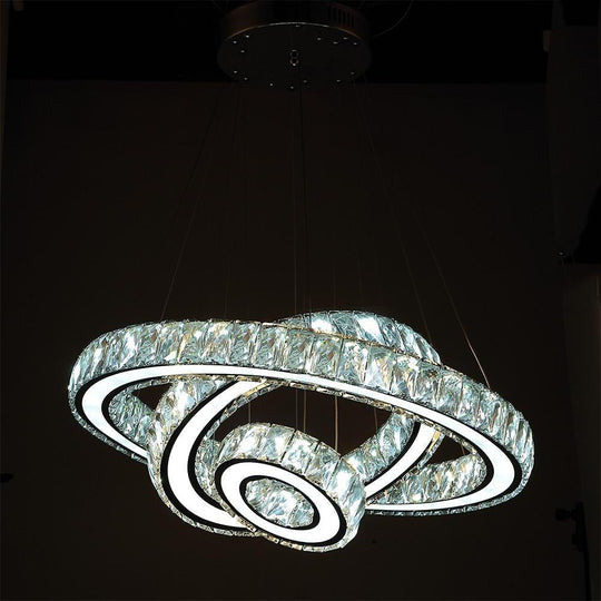 Contemporary 3-Ring Electroplated Crystal LED Chandelier
