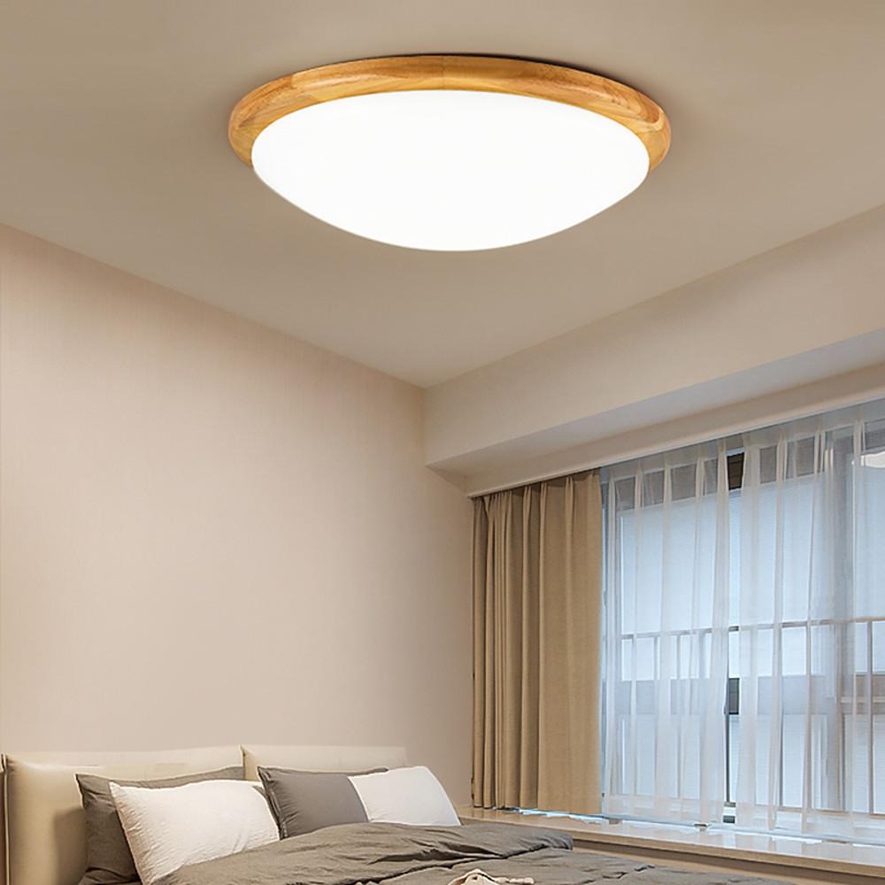 14'' LED Dimmable Wood Flush Mount Ceiling Light – Nordic Bedroom Fixture