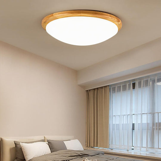 14'' LED Dimmable Wood Flush Mount Ceiling Light – Nordic Bedroom Fixture