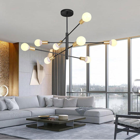 Modern Sputnik LED Geometric Chandelier – 8 Bulbs, Black Linear Design