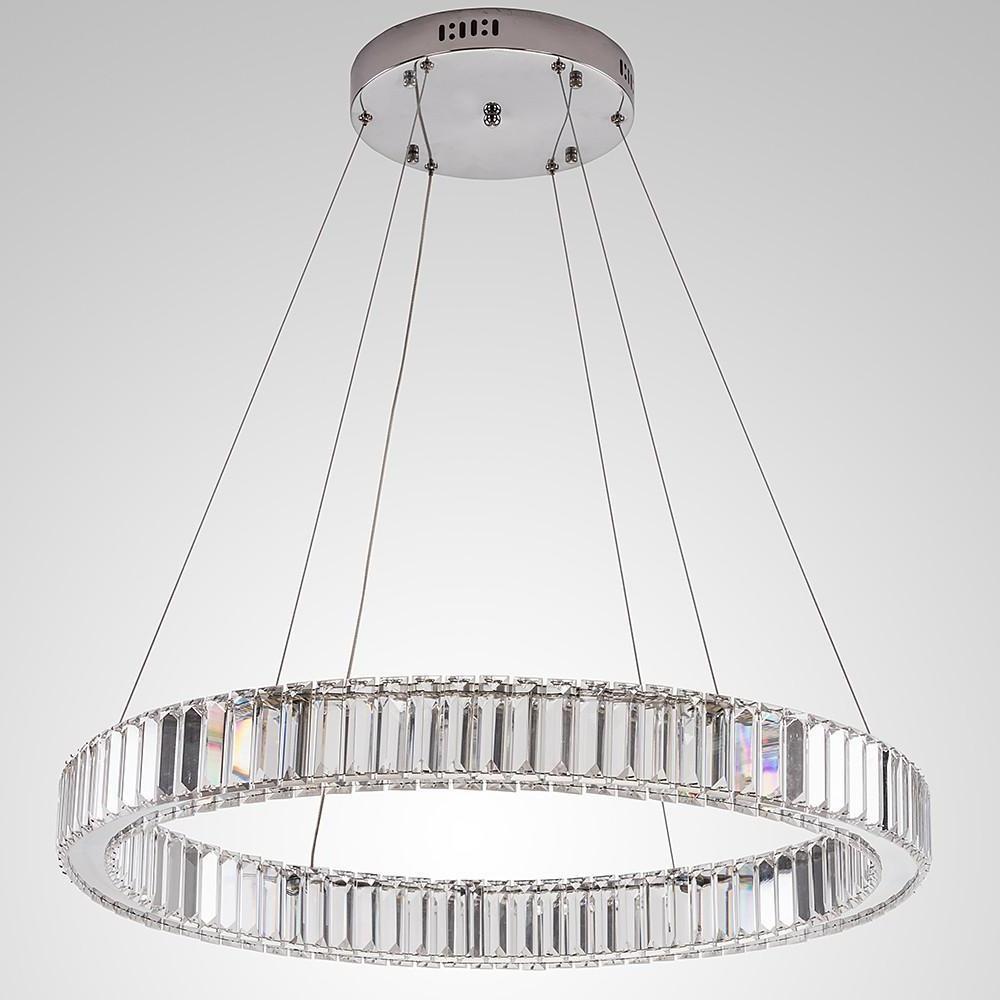 Luxury 1-Light Ring Shaped Wagon Wheel Crystal LED Chandelier – Gold Finish