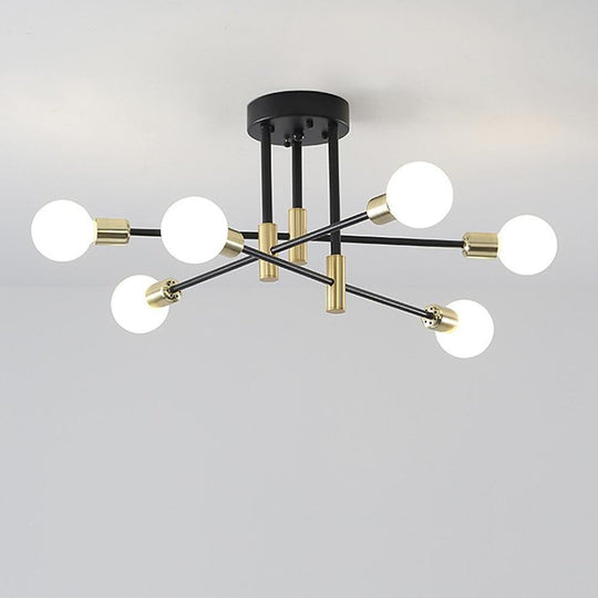 6-Light LED Sputnik Design Nordic Semi-Flush Mount Lighting Chandelier