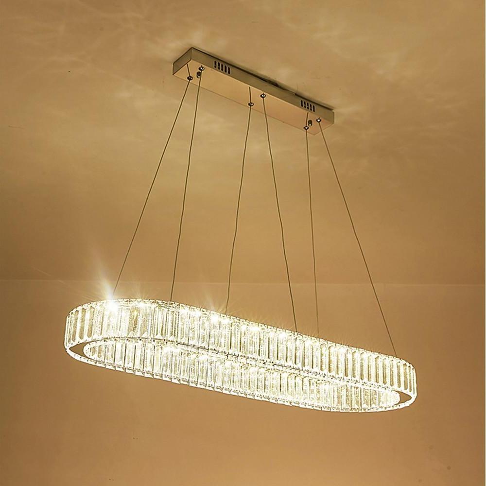 Chrome & Gold Crystal Oval Ring LED Pendant Chandelier