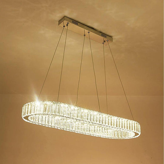 Chrome & Gold Crystal Oval Ring LED Pendant Chandelier