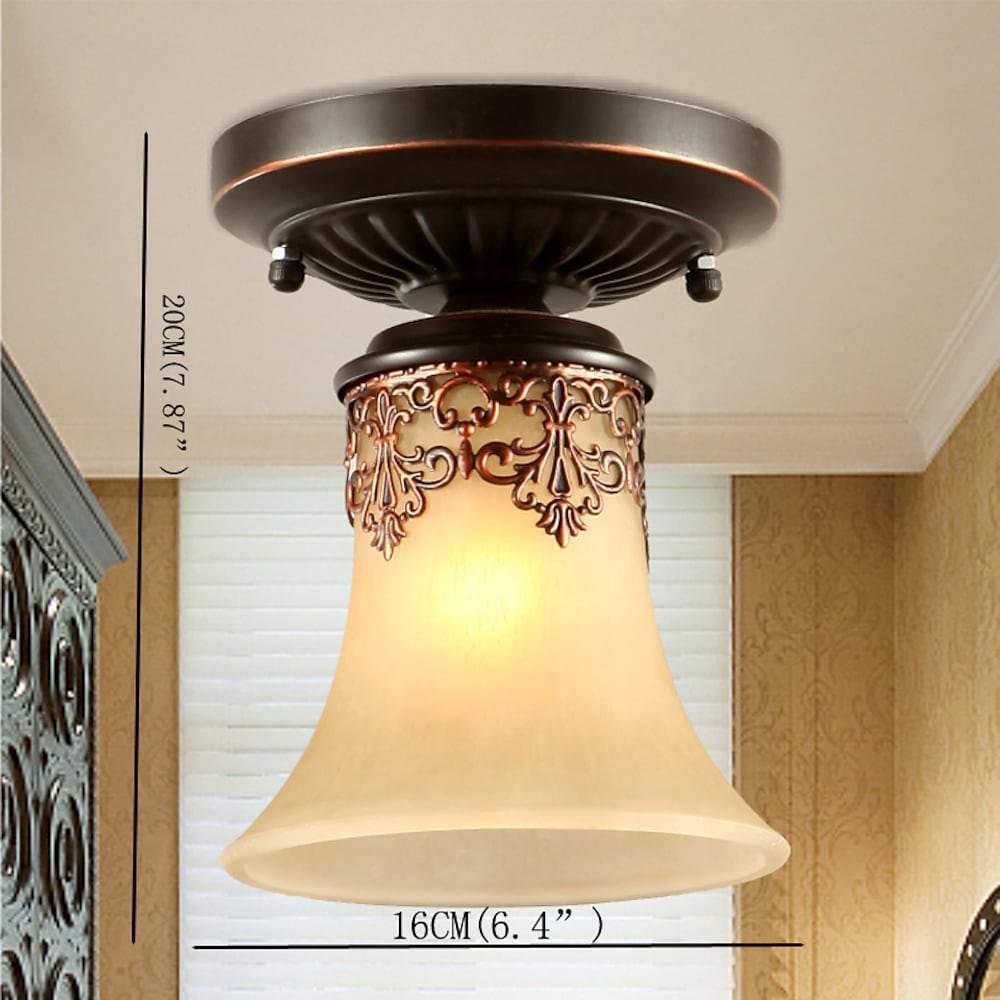 5-Light Bending Metal Bar Upside Down Glass Shade Vintage Chandelier Ceiling Light