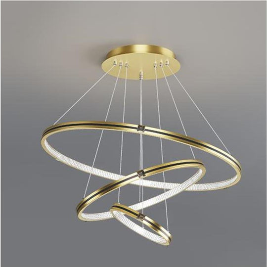 Stylish 3 Rings LED Chandelier – Gold & Black Finish