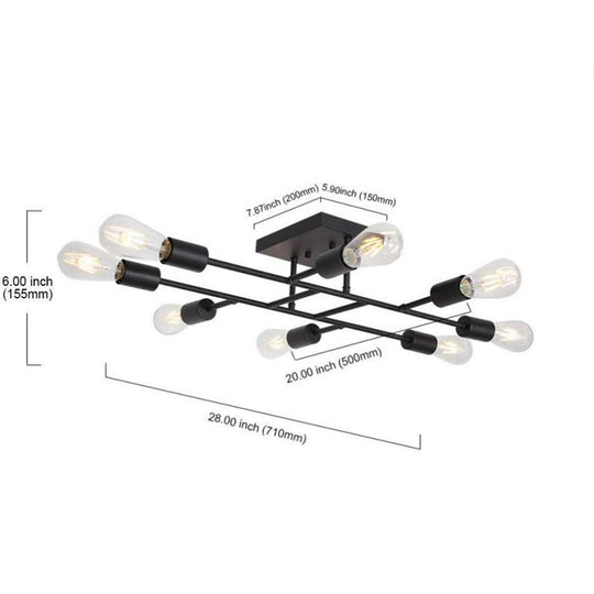 8-Light Antique Brass Vintage LED Semi-Flush Mount Ceiling Light