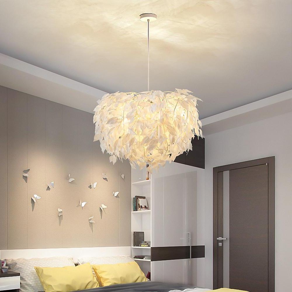Modern Scandinavian Fabric Pendant Light – White & Gold, LED, Dimmable, 24"