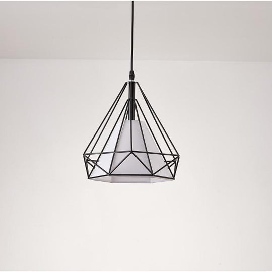 Geometrical Lantern Classic Island Pendant Light Metal Fabric Ceiling Light