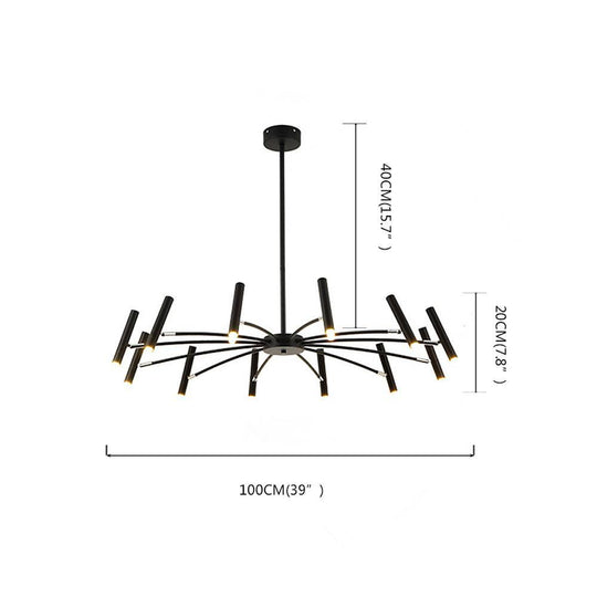 Linear Sputnik 12-Light LED Chandelier – Black Metal Modern Hanging Light