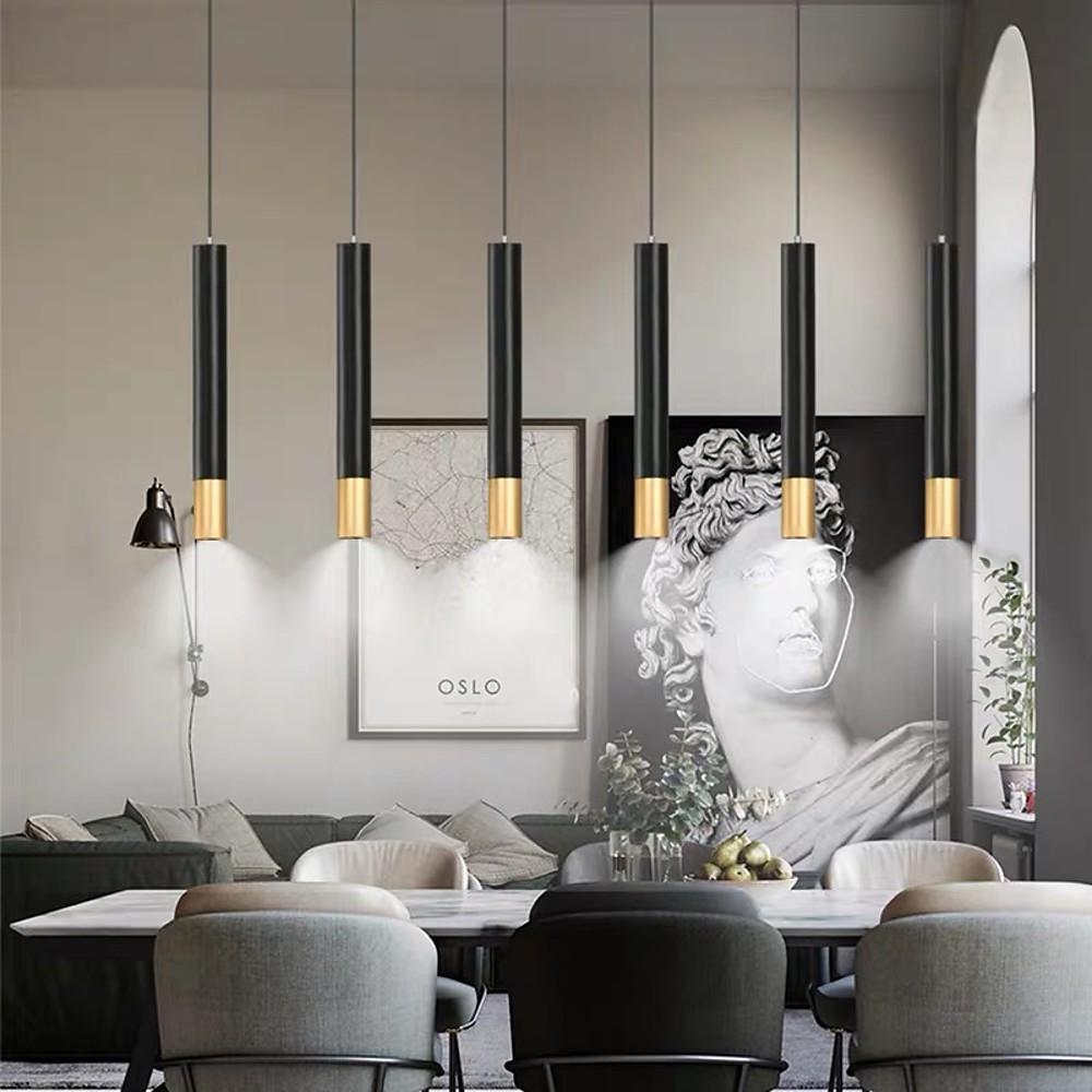 Elongated Cylinder Black and Gold LED Pendant Light