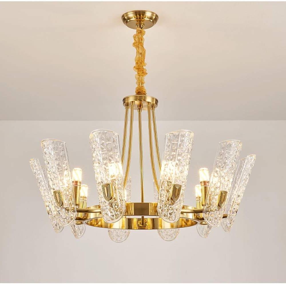 8 Light LED Electroplated Metal and Glass Chandelier Classic Gold Ceiling Light