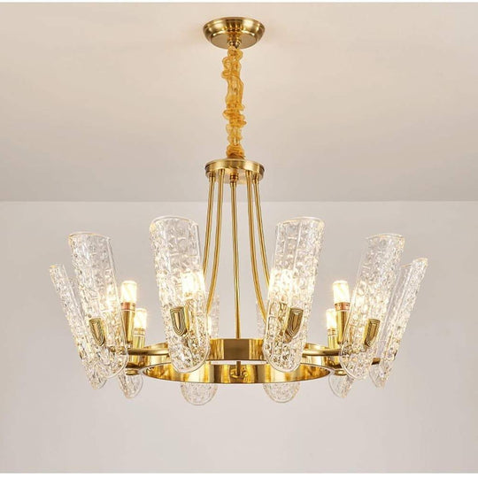 8 Light LED Electroplated Metal and Glass Chandelier Classic Gold Ceiling Light