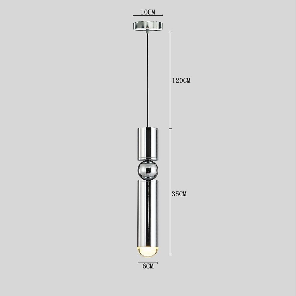 Elongated Cylindrical Electroplated Metal LED Pendant Light