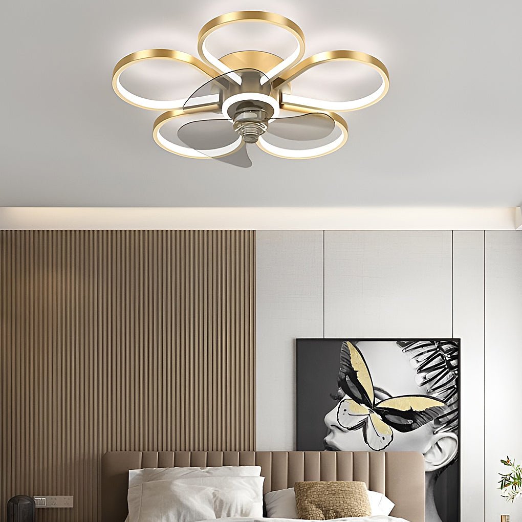 Nordic Flower LED Ceiling Fan Lamp with Flush Mount