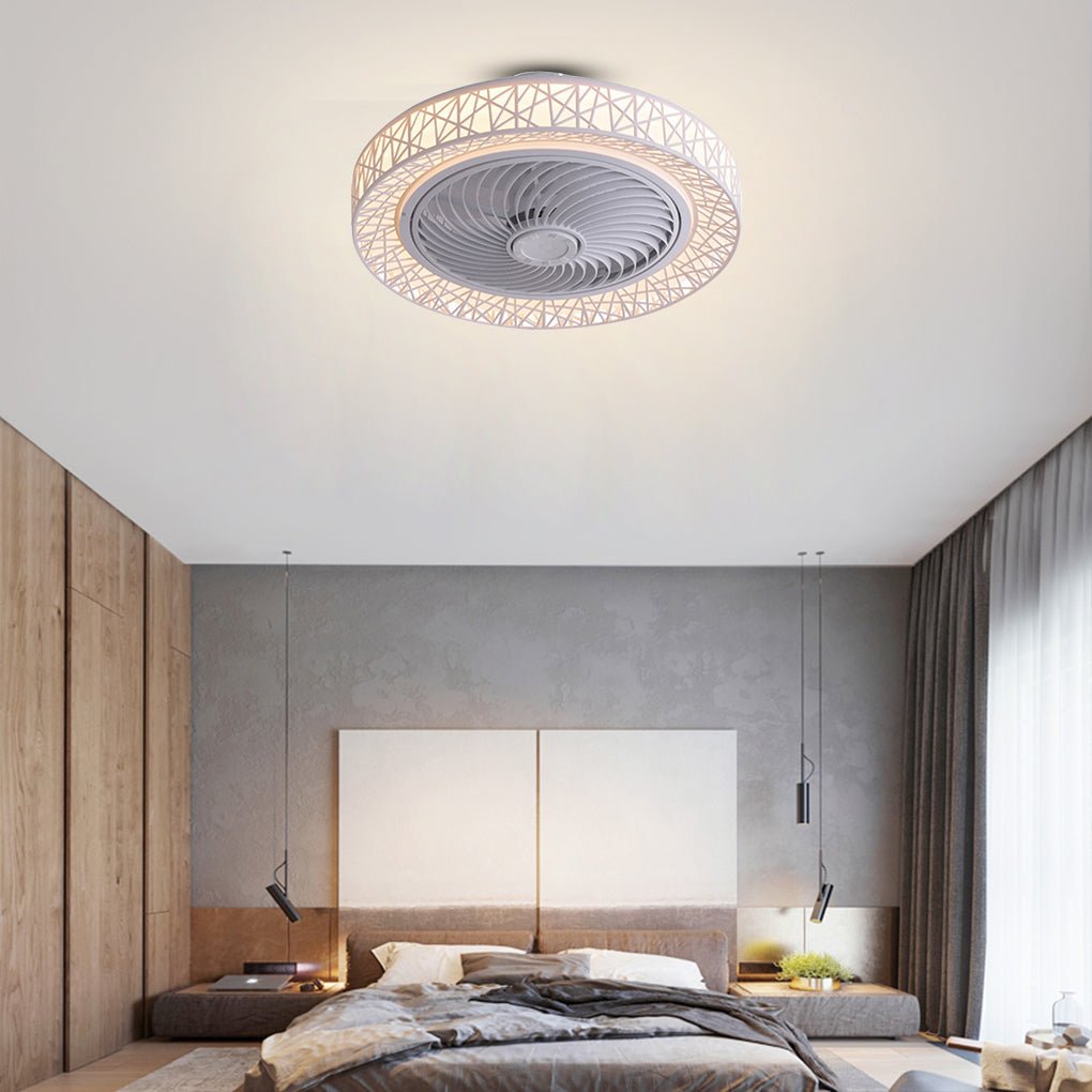 Nordic Hollow Bladeless LED Ceiling Fan Lamp with Dimming